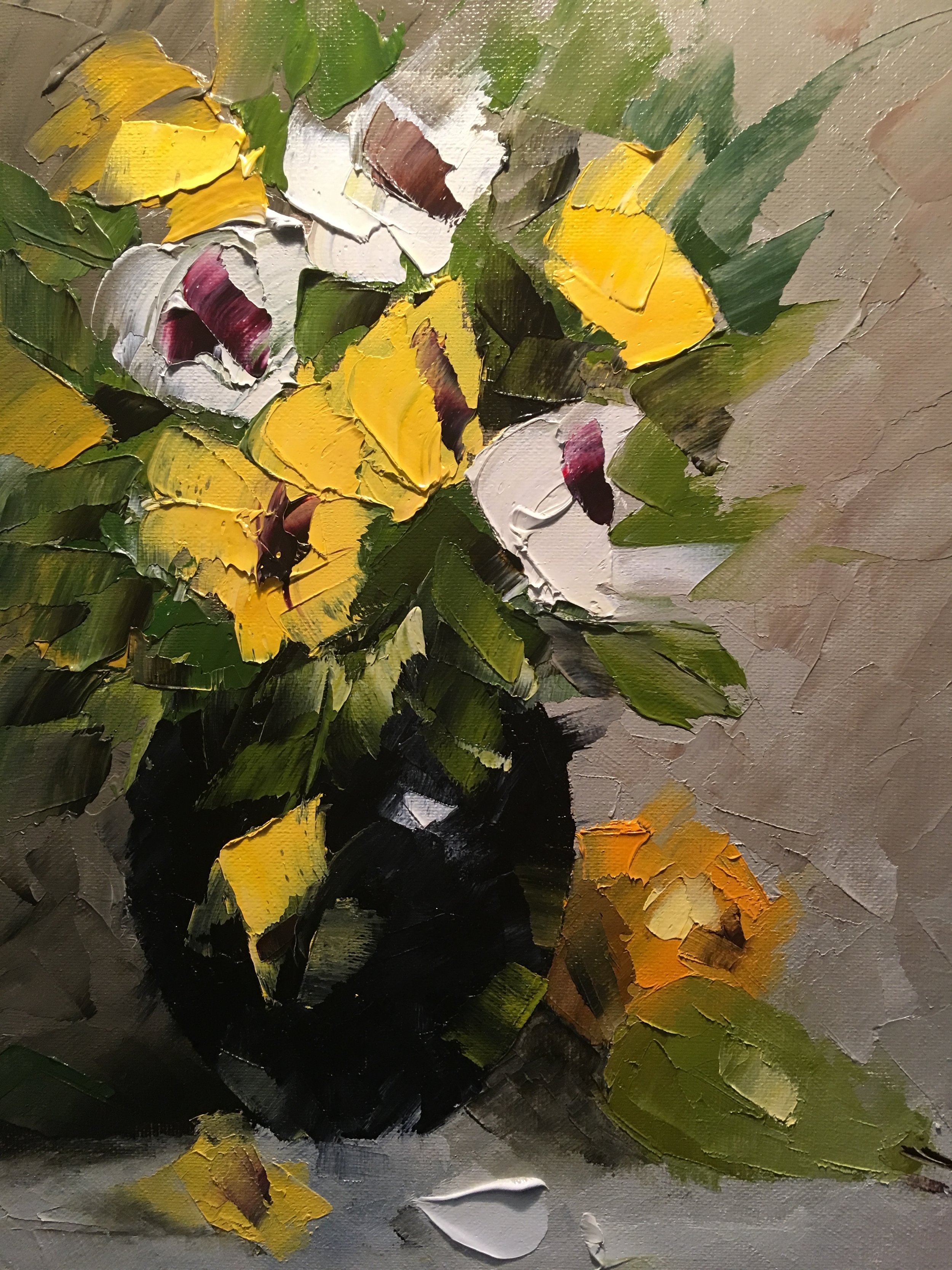 "Yellow and White Pansies"