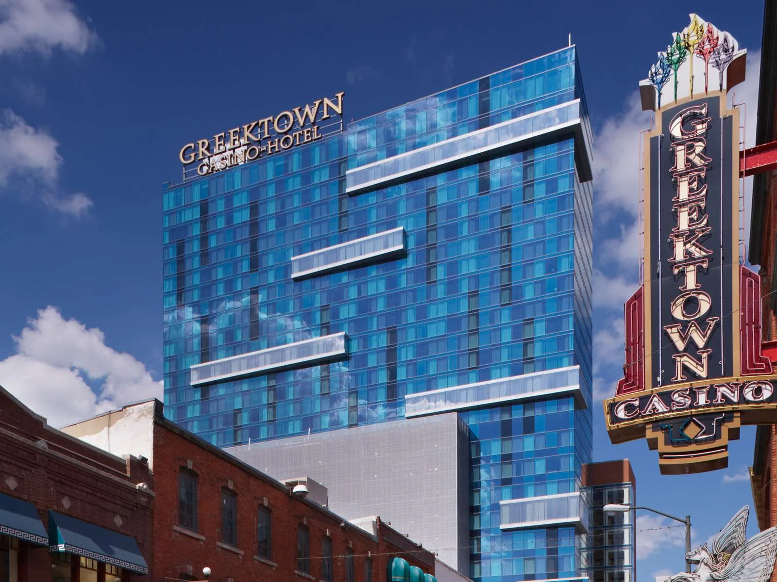 Greektown Casino & Hotel Greektown Polished hotel offering rooms with floor-to-ceiling windows & 42-inch TVs, plus access to a casino. 1200 St. Antoine 313.223.2999 Website