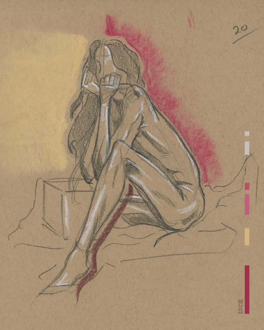 Lucie&rsquo;s gestures
~
20/30 min
Graphite, Pastel &amp; B/W Prismacolor