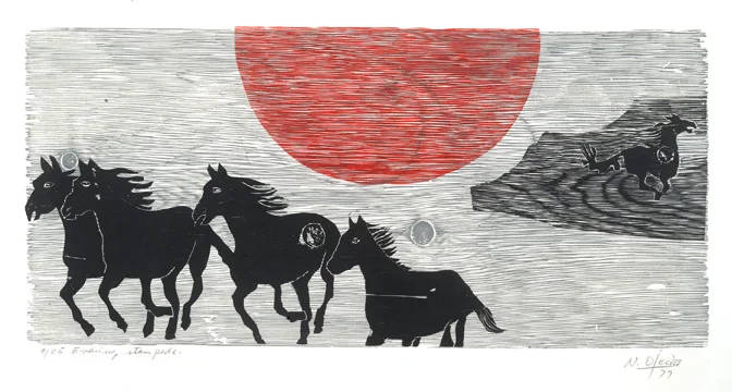 Evening stampede, woodblock, 1977.jpg