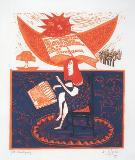 Studying, linocut, 1978.jpg