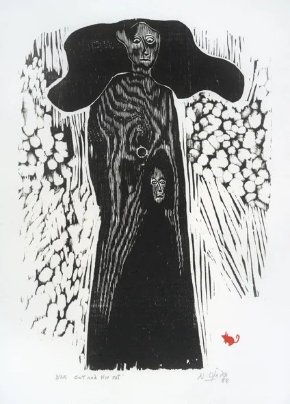 Cat and the rat, woodblock, 1988.jpg