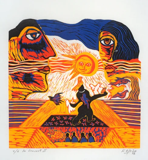 In concert II, linocut, 1998.jpg