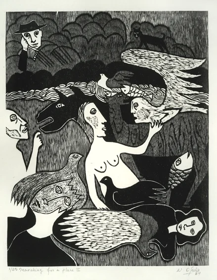 Searching for a place II, woodblock, 1984.jpg