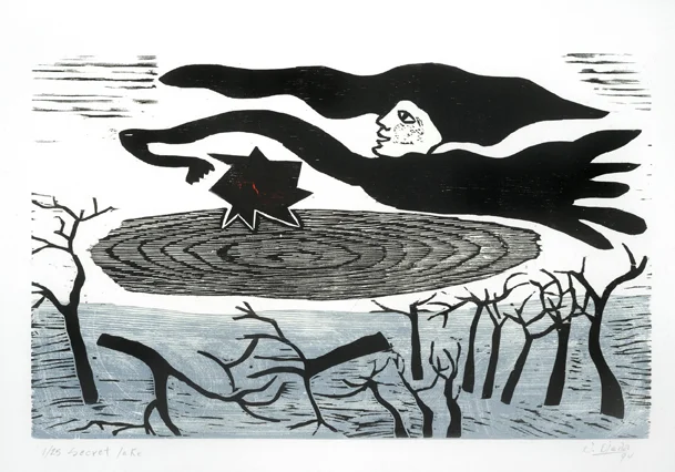 Secret lake, woodblock, 1994.jpg