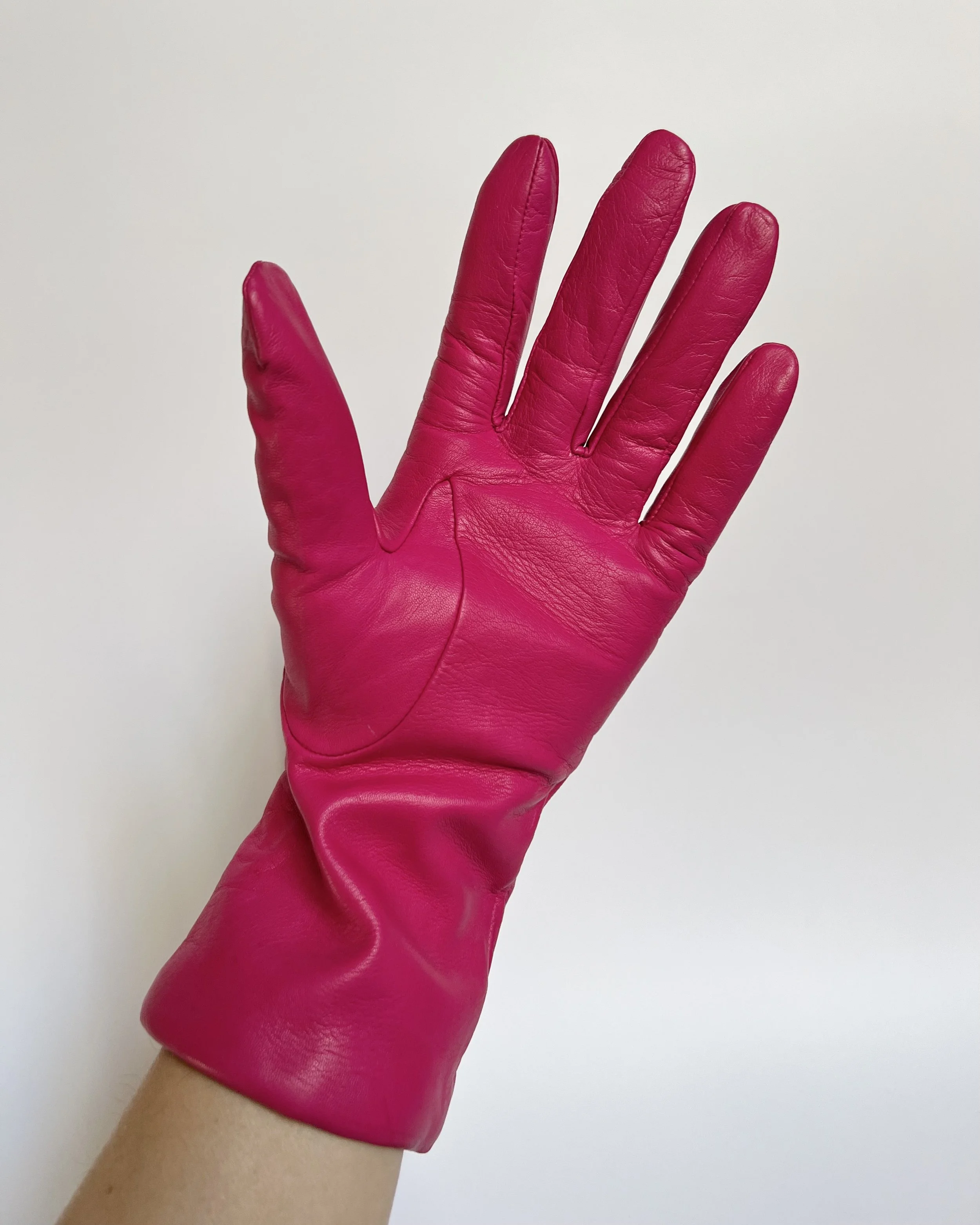 Hot Pink Leather Cashmere-Lined Gloves