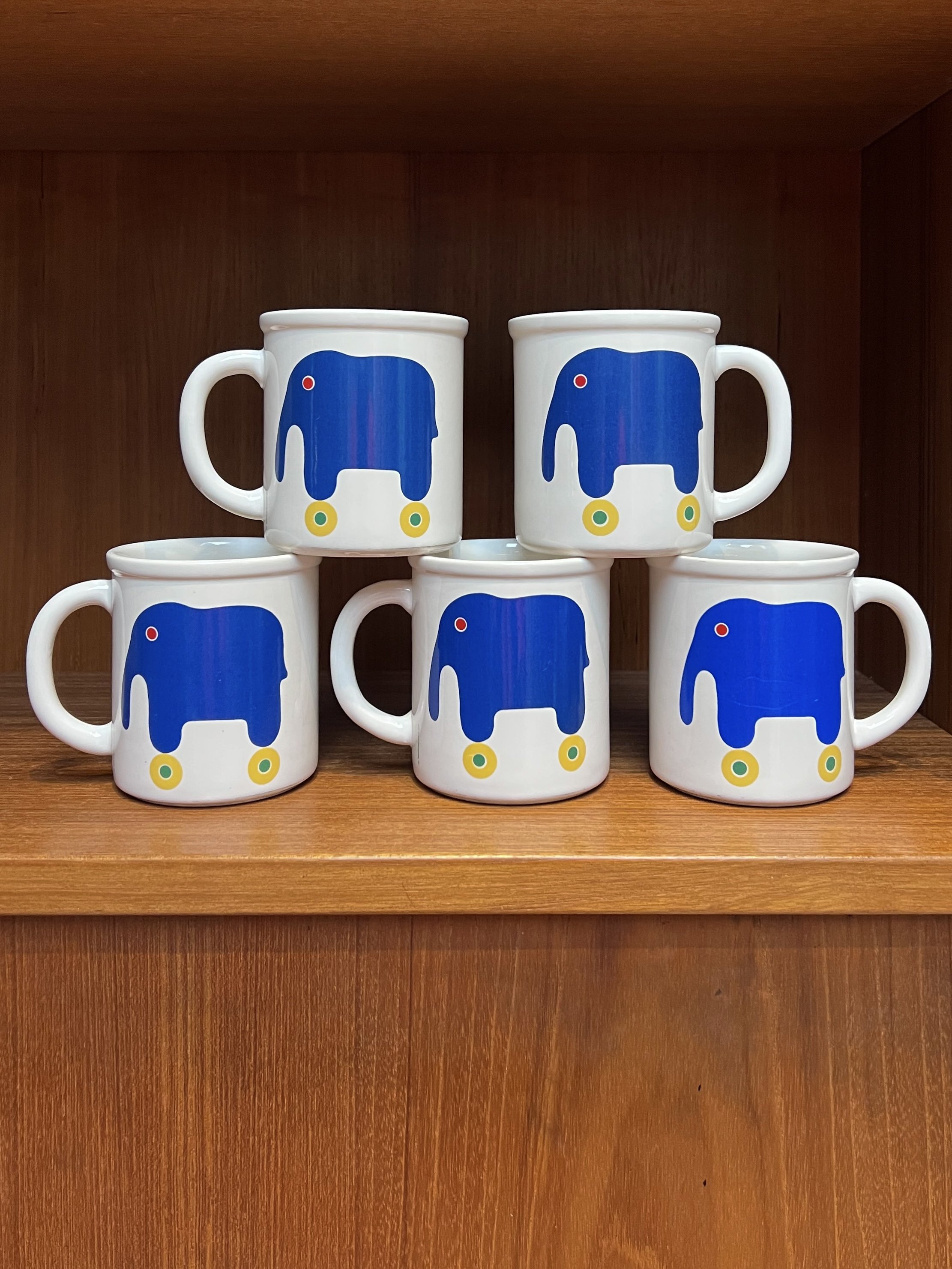 Vintage Marimekko Pfaltzgraff Elephant Mugs, Set of 5