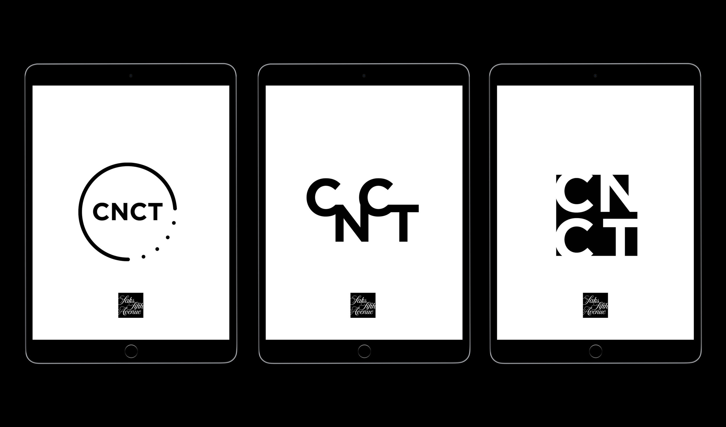A logo was needed for a web client, called Saks CNCT, that was to be used by Saks' associates nationwide. Both horizontal and stacked versions were required. The challenge in this project was that the logo needed to exist next to the main Saks Fifth Avenue logo, so it couldn't look out of place.