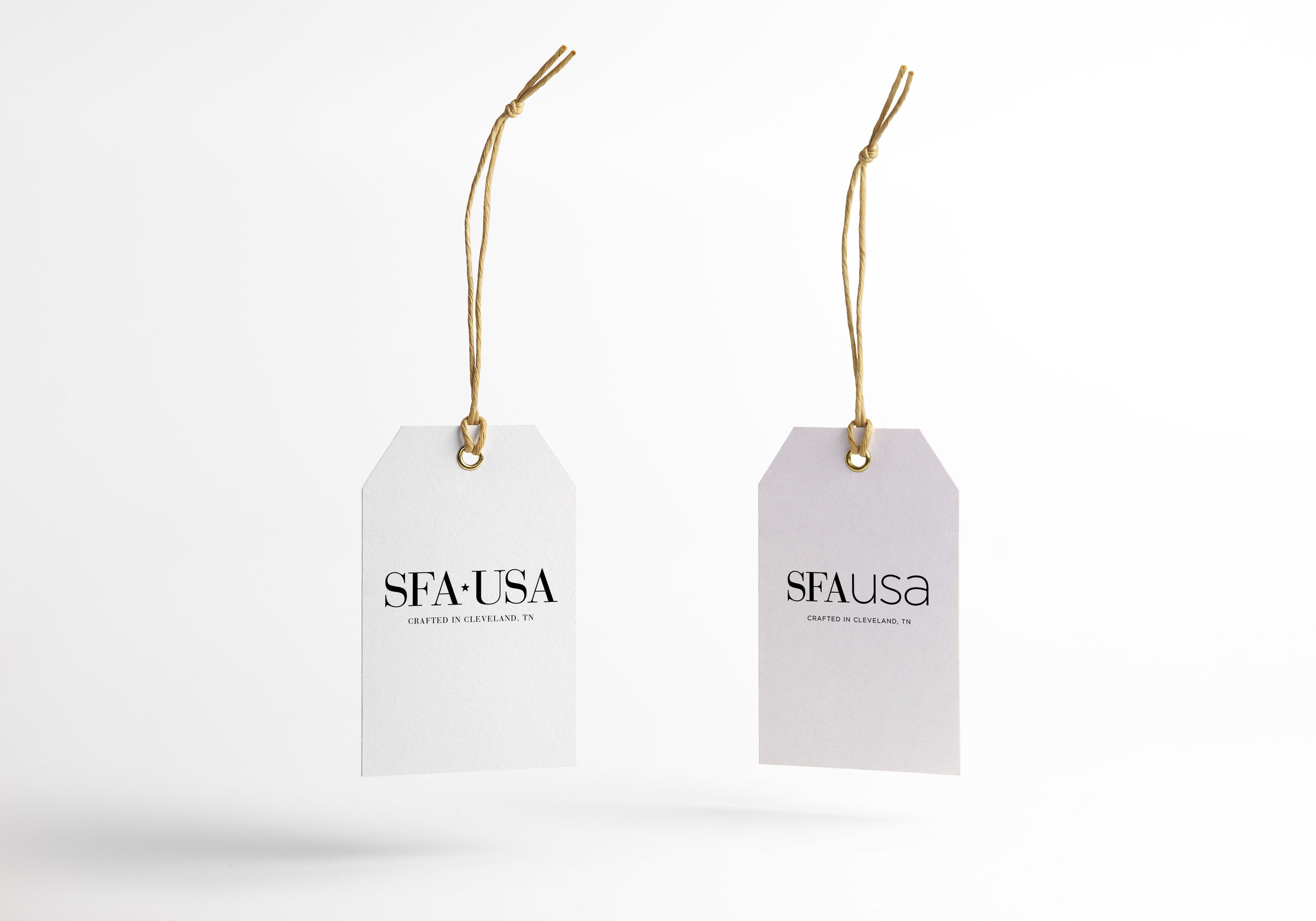 SFA USA is an apparel line highlighting their American-based production and it needed a logo to go on labels and clothing tags. Two variations were created along with their respective stacked versions.