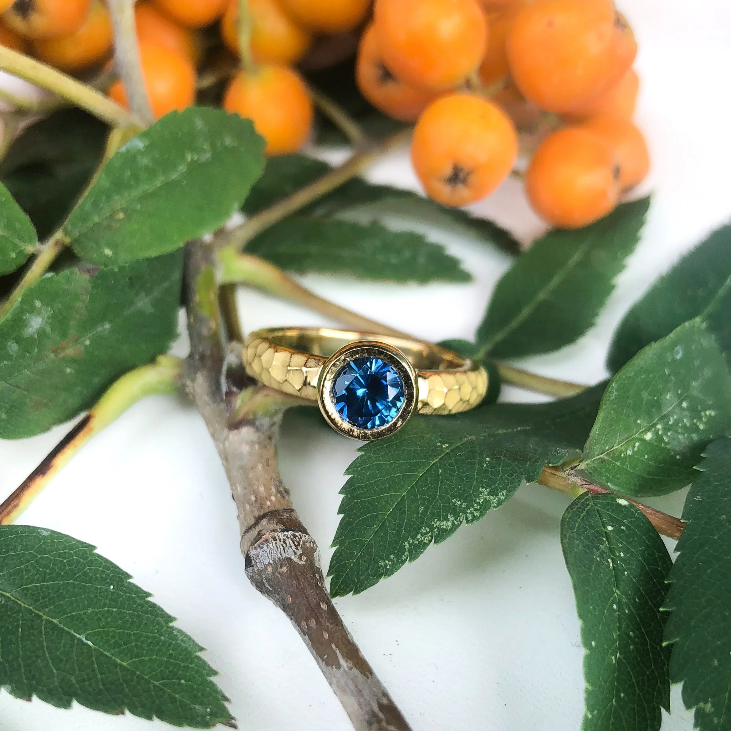 18k Yellow Gold Stephen Isley Custom Designed Ring Featuring a Montana Sapphire Contact Us To Design Your Own Custom Ring