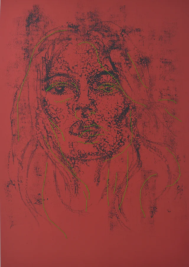 Kate #7 #3a — ink + cotton sewn on cotton on paper; 59·4 x 84·1 cm