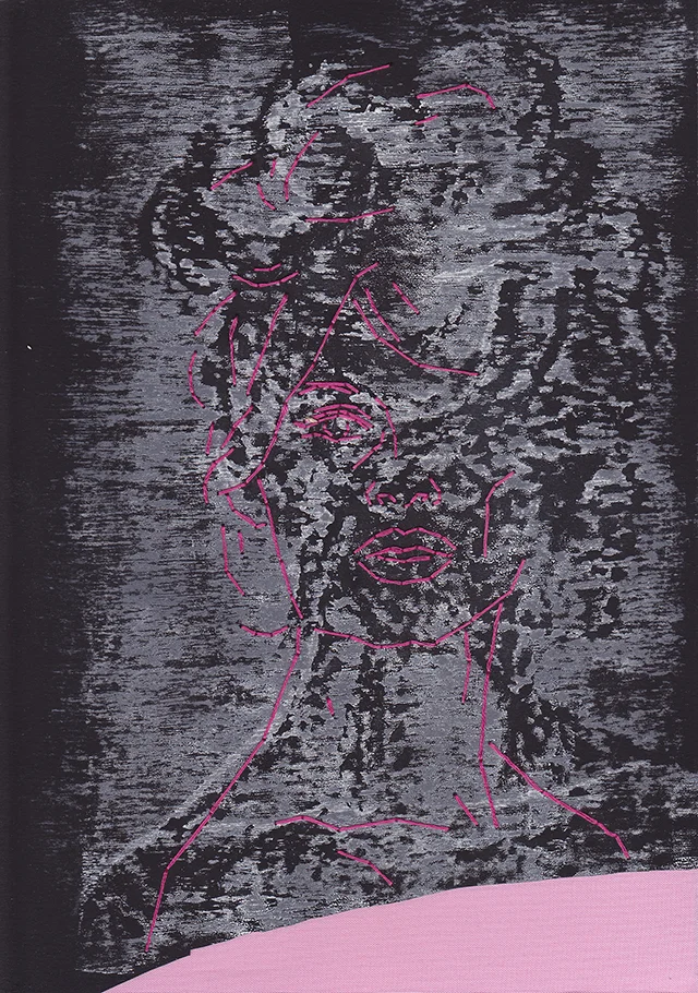 BB#3 #5 — Ink + thread hand stitched on paper + cotton; 21 x 29.7cm