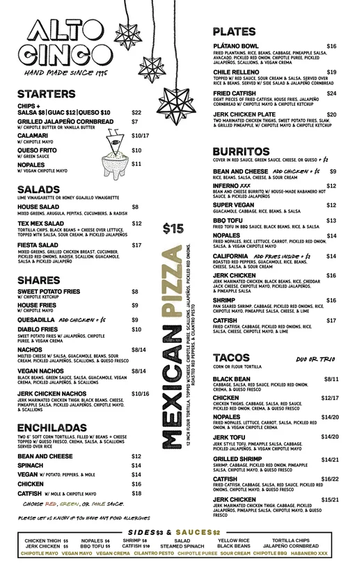 DINE IN MENU — Alto Cinco