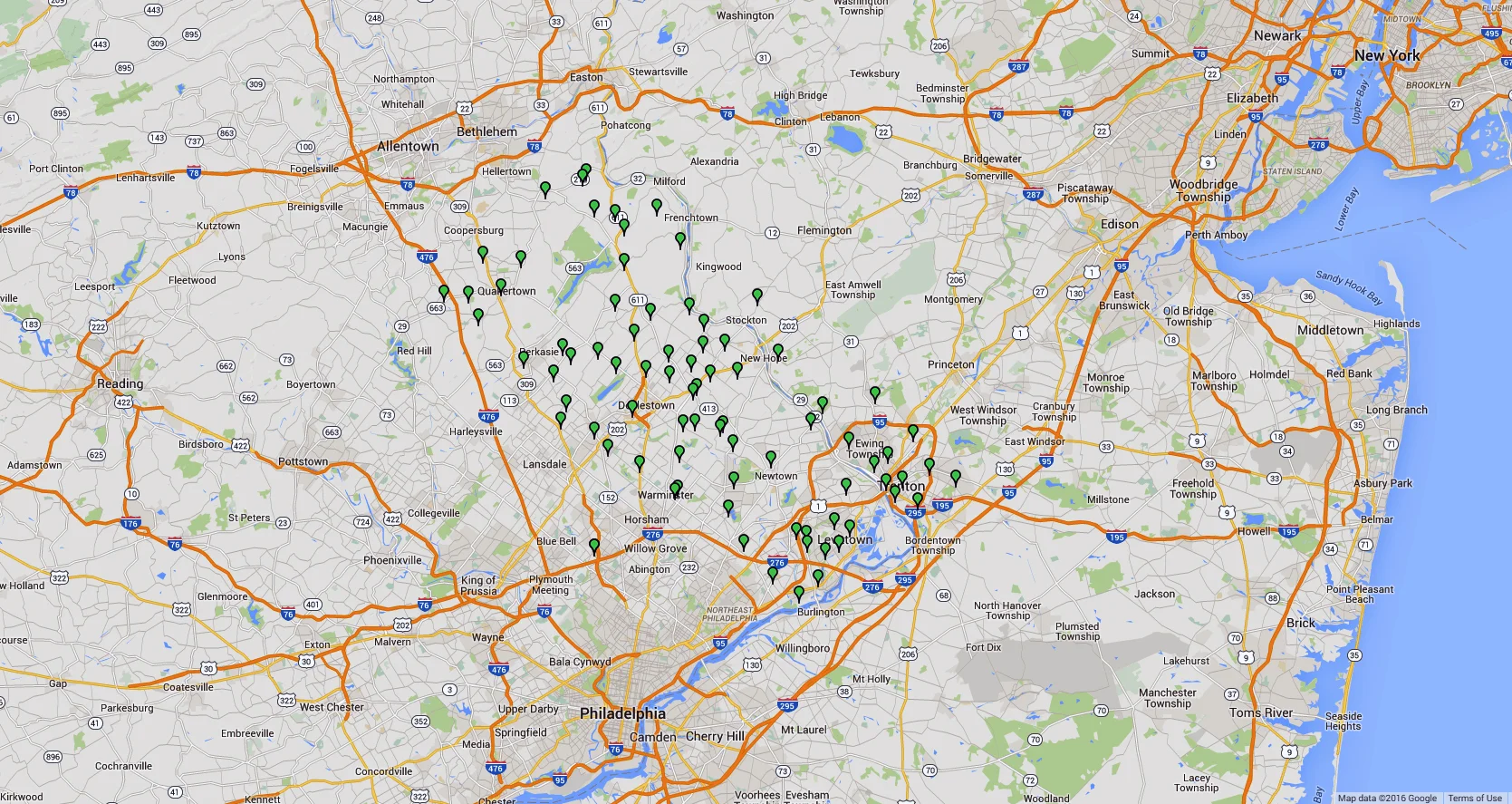Our service territory by zip code in the entire Bucks County PA