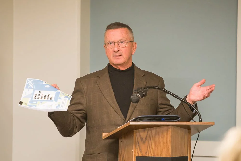 Chelsea Investment Corporation's founder and CEO, Jim Schmid, gave the opening remarks on the topic of building affordable housing in San Diego.