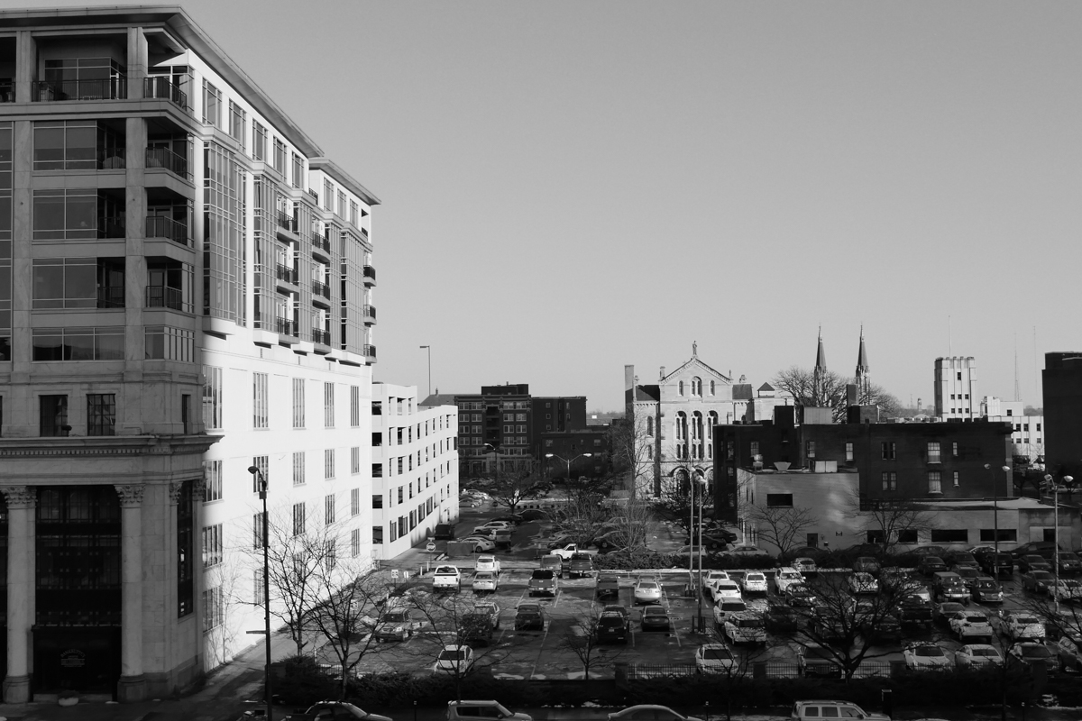 Downtown, view west.
