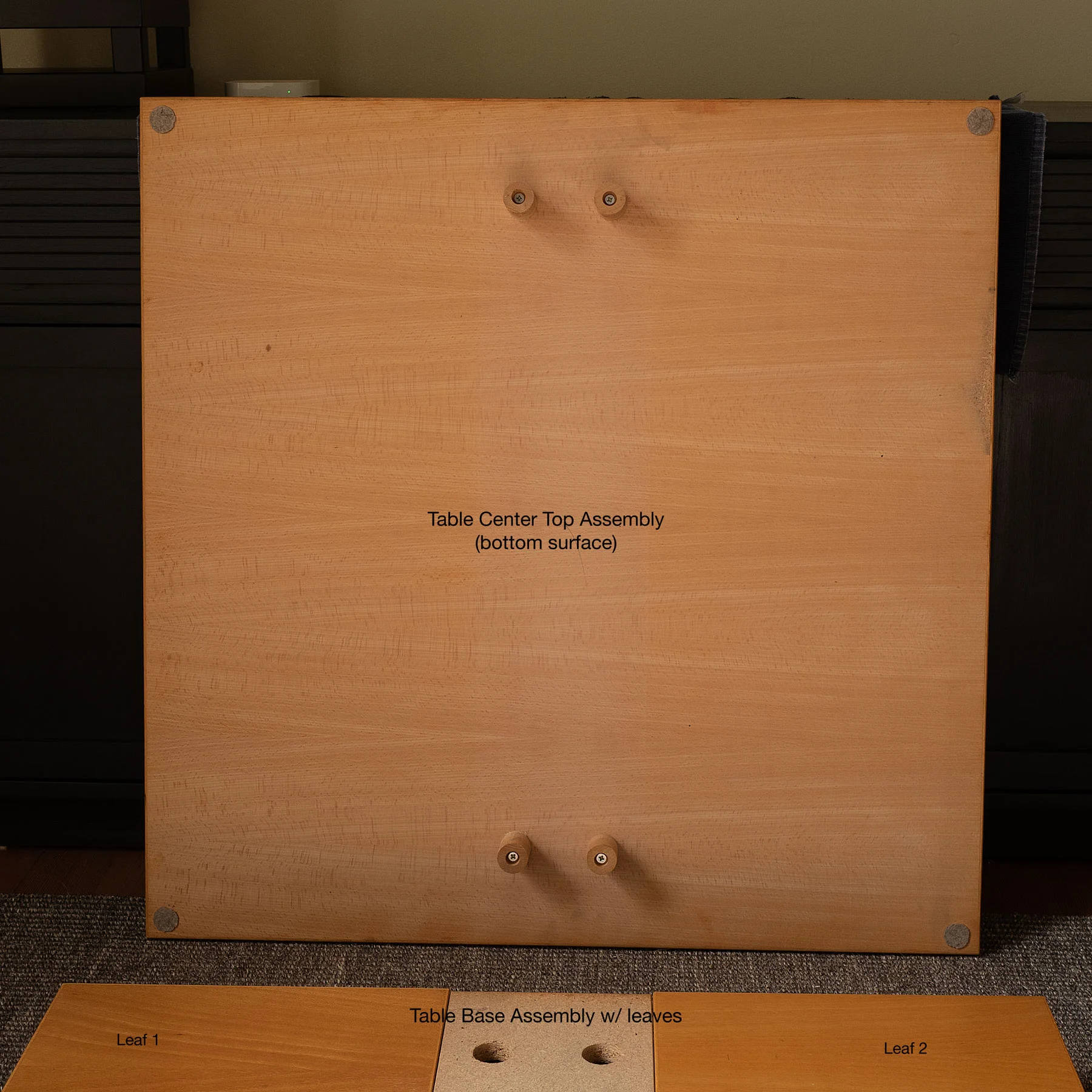 Underside of top table surface (main surface: 31.5 x 31.5 inches). (click to enlarge)
