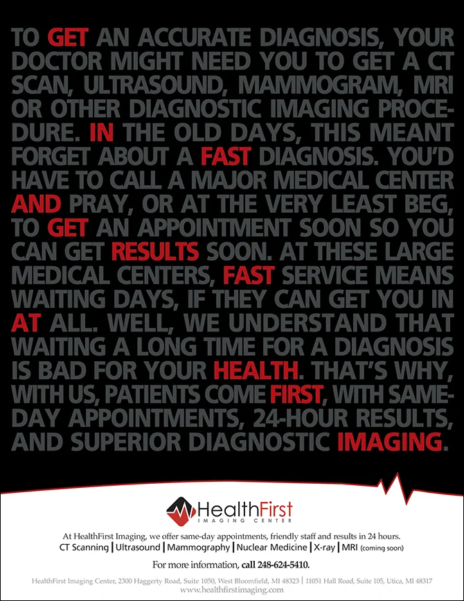 Print Ads for HealthFirst Imaging Center