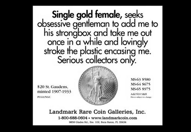 Newspaper print campaign for a rare coin gallery