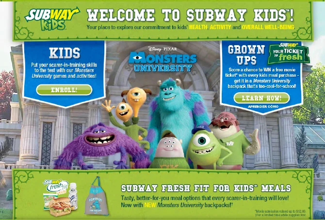 Site and game art direction for Subway Monsters U cross promo
