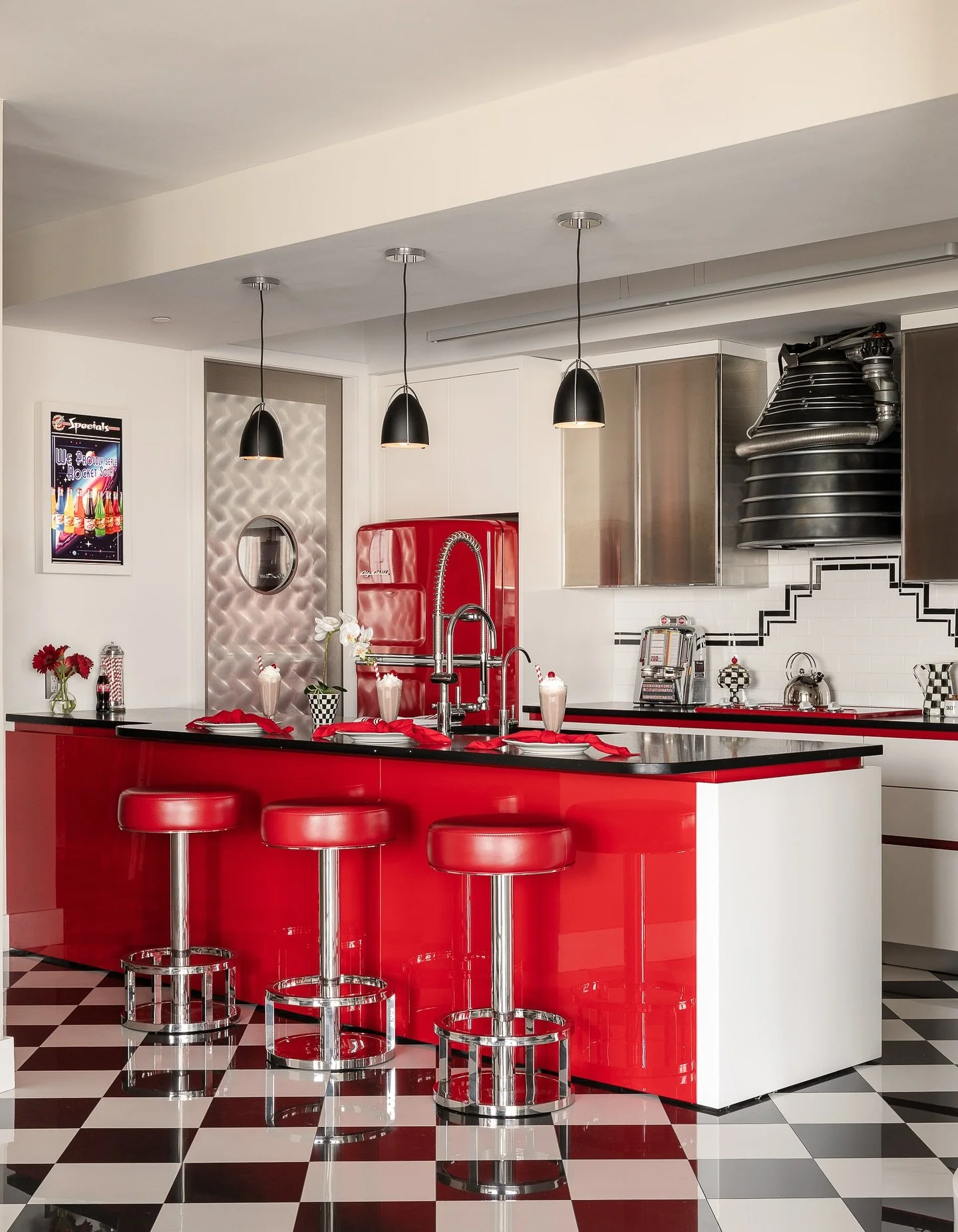 From Builder Grade To A Retro Diner Dream ✨🍔🍦~ See how we reimagined this ordinary kitchen and transformed it into a space straight out of the 50&rdquo;s ➡️ swipe through to see the BEFORE, the progress, and all the details that brought this diner 