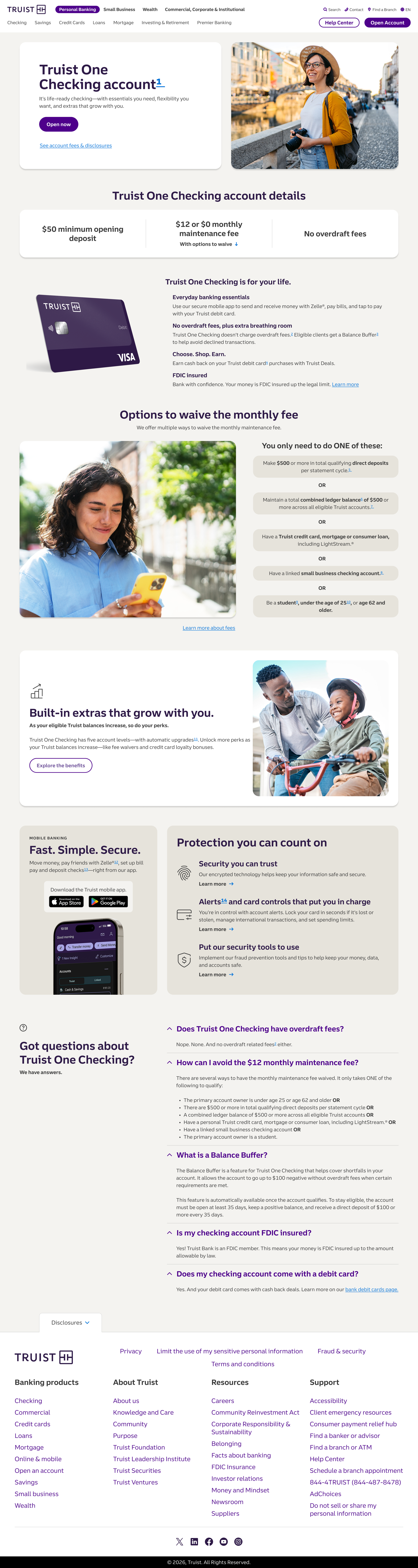 Truist One Checking Product Page