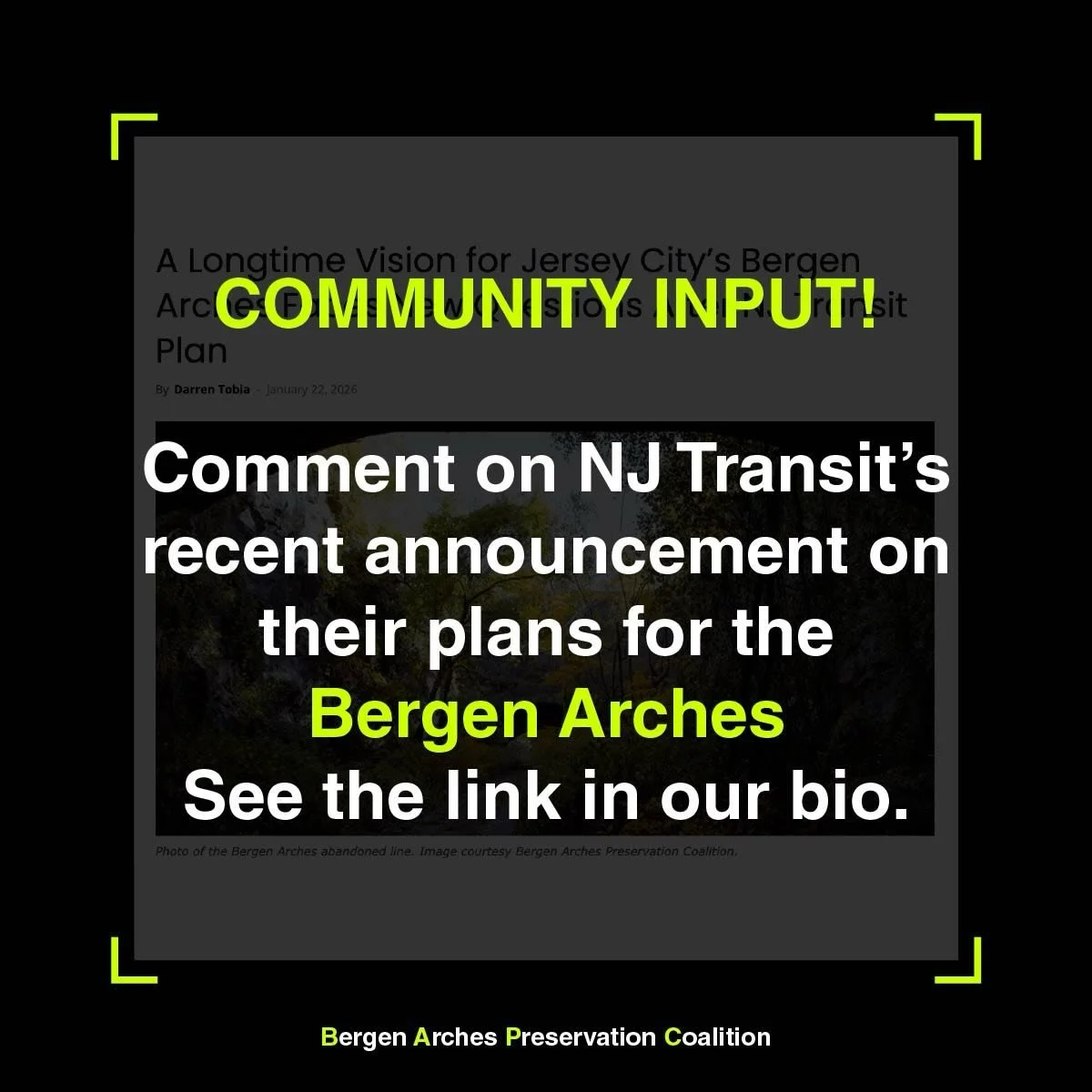 For years, the Bergen Arches has been imagined as a once-in-a-generation opportunity for Jersey City &mdash; a place for nature, walking and biking paths, and better connections between neighborhoods.

Now, NJ Transit has announced new plans for the 