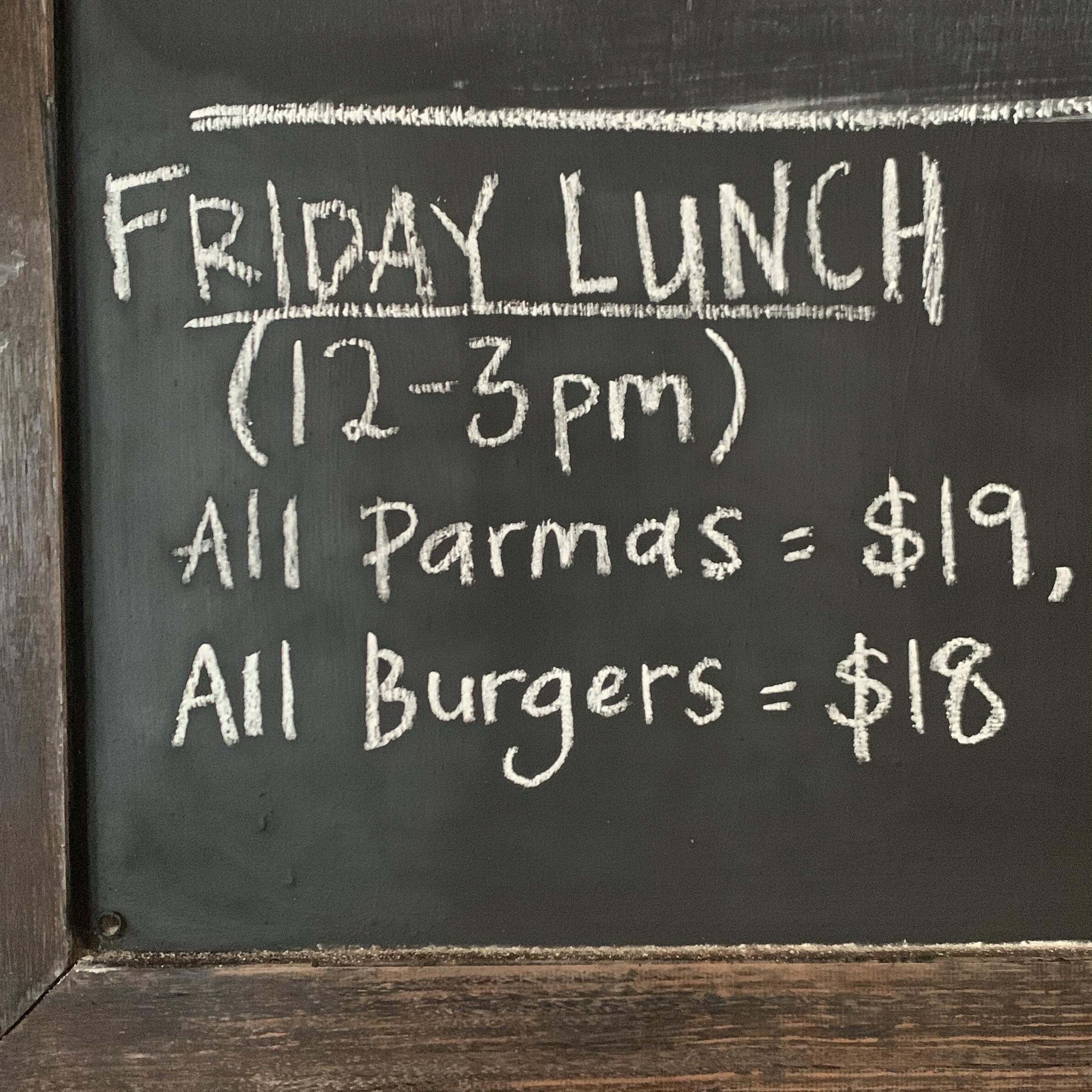 Friday specials! 
Including our new Vegan Burger 😋
Happy Hour 3-6
Footys on tonight 🤘🏻
.
.
#lunchspecials #AFLpub #fitzroynorth #publunch