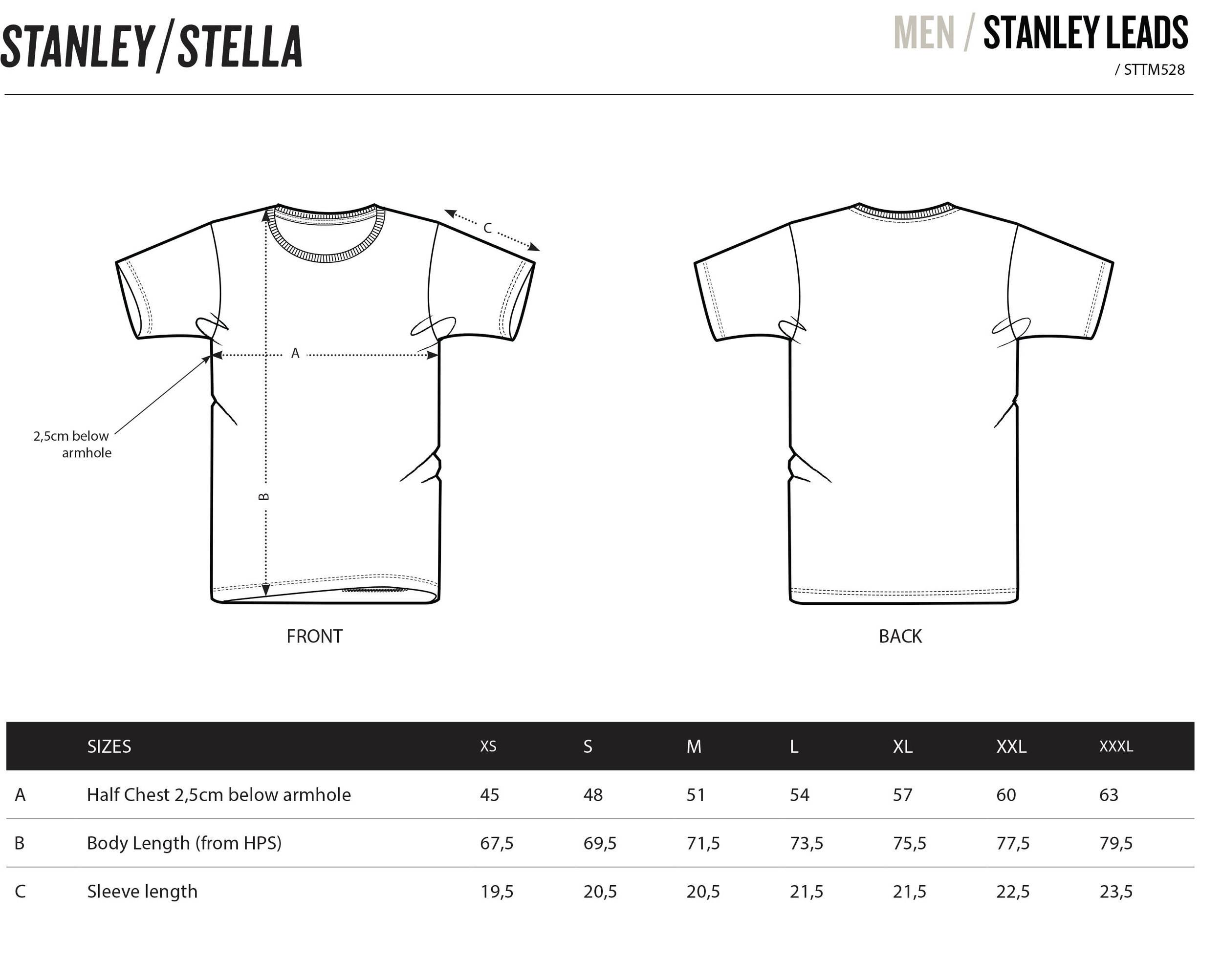 Stanley Stella Size Chart