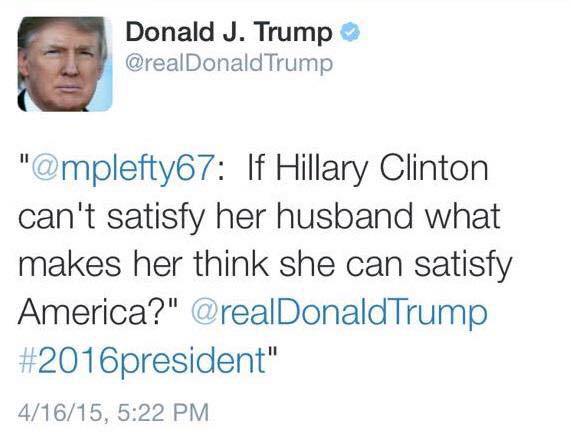 Manual retweet of a supporter's message. Trump blamed it on a staffer. Article