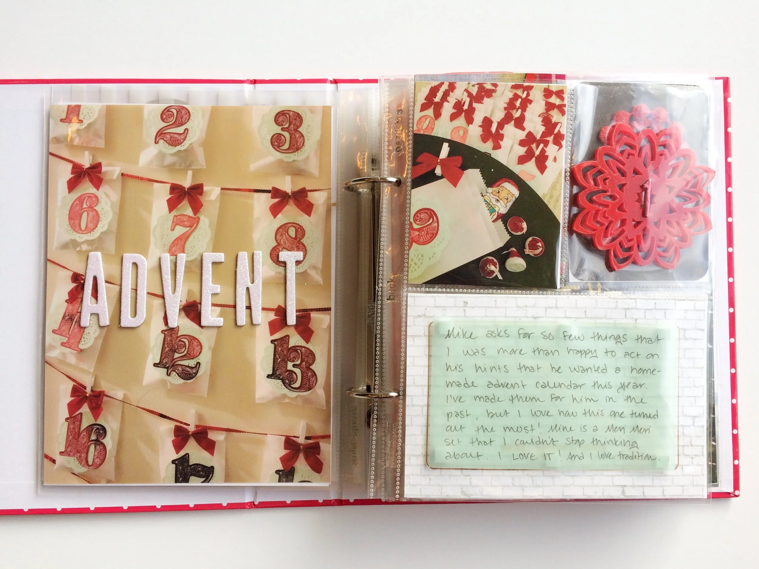 My first story was about the advent calendars my boyfriend and I made for each other at the very end of November. This story continues onto the back as well. 