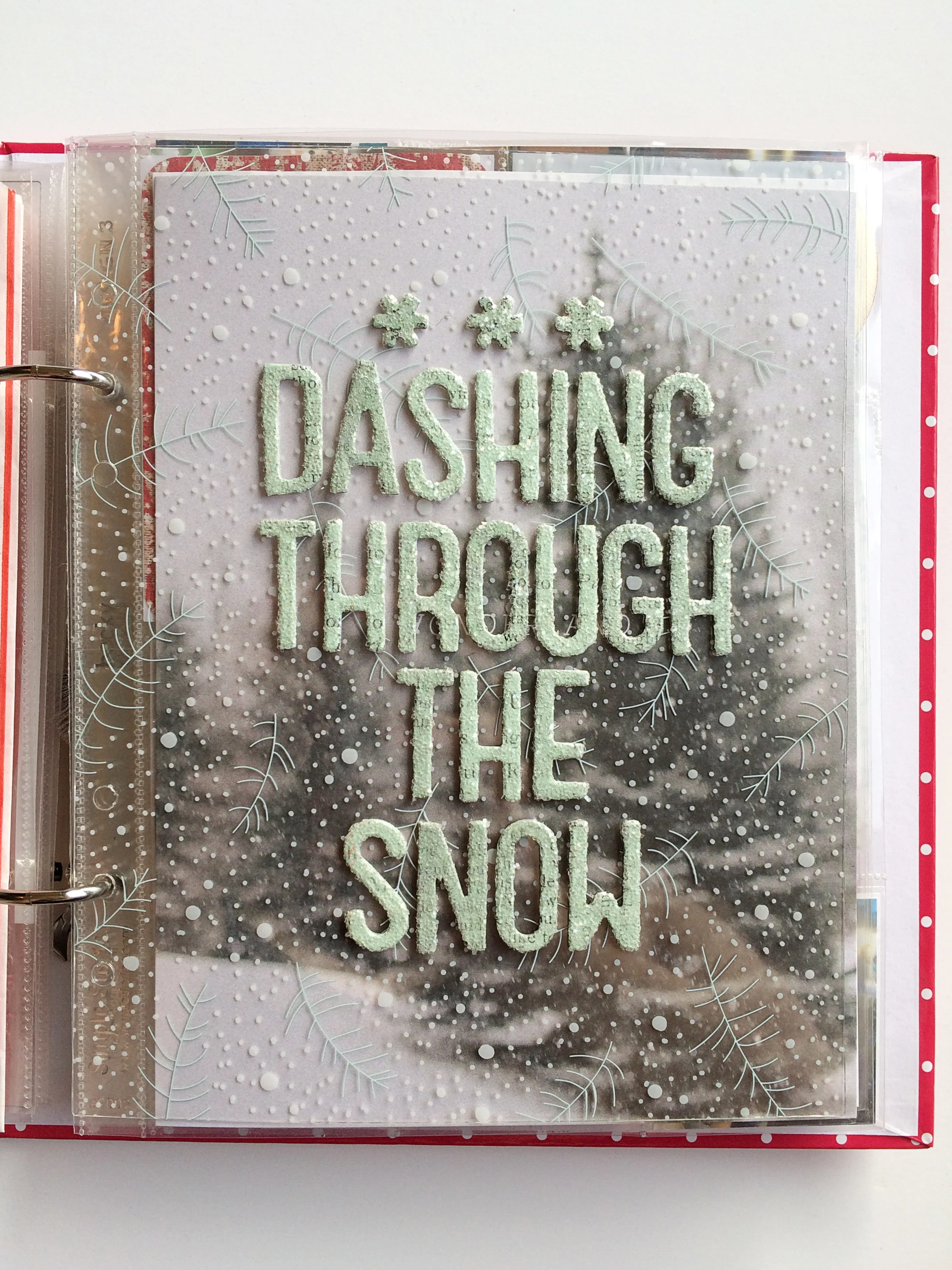 I used another gorgeous transparency from the main kit to divide days 4 and 5, and added the alphas on top as an intro to the story of road tripping in search of snow. 