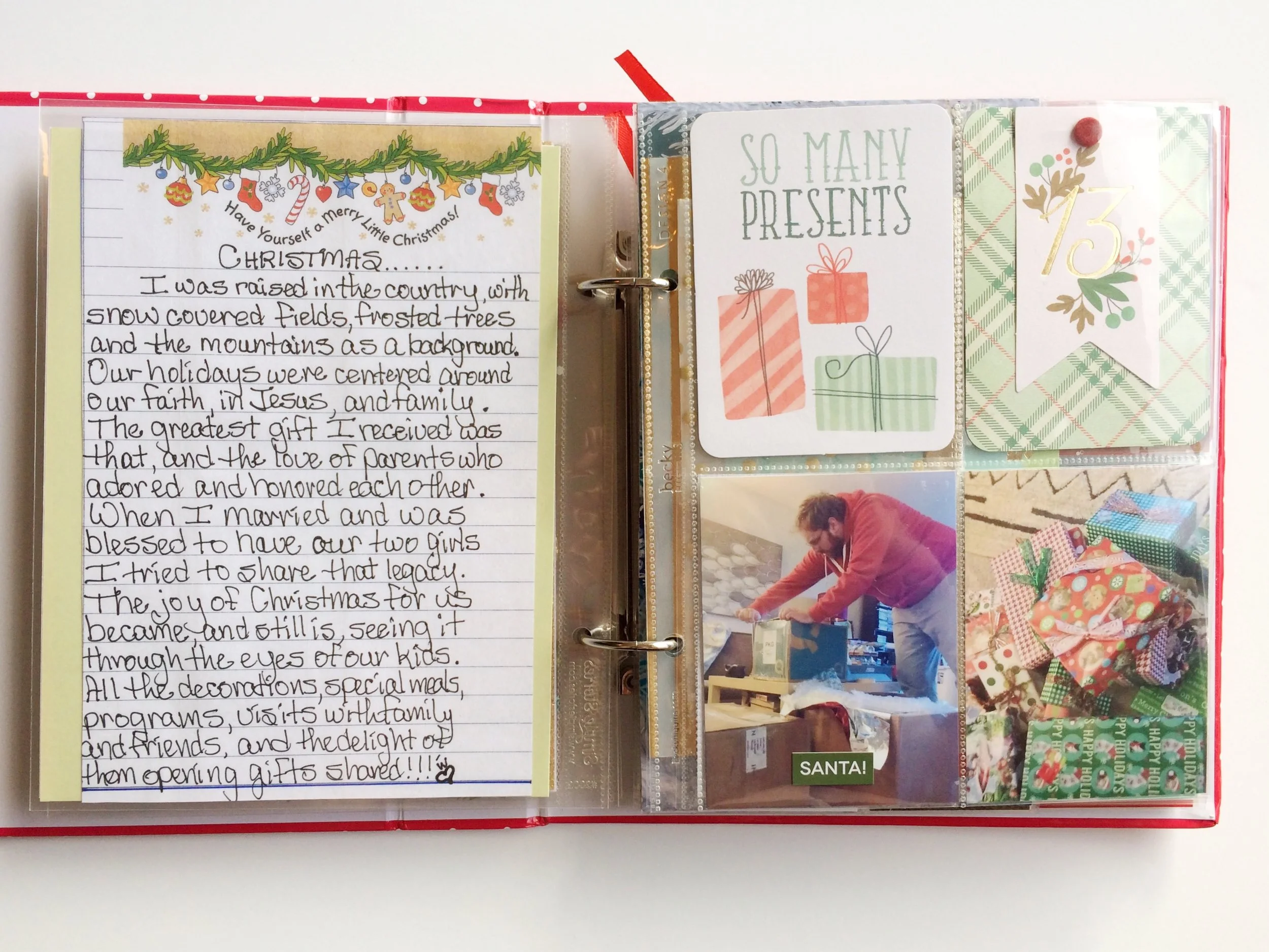 At the beginning of the month I asked my mom to write me a note to include in my album. I gave her a few suggestions on what she could write about, and I love that what I got back was so beautiful and personal. I saved space in my album next to photos of us unboxing the gifts my parents sent. 