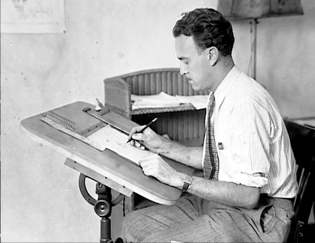 Ub Iwerks at his drawing board