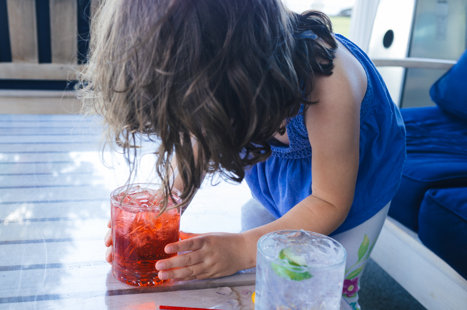 We gave Chelsea a Shirley Temple. Surprisingly she's not that into them. This was her first and only sip.