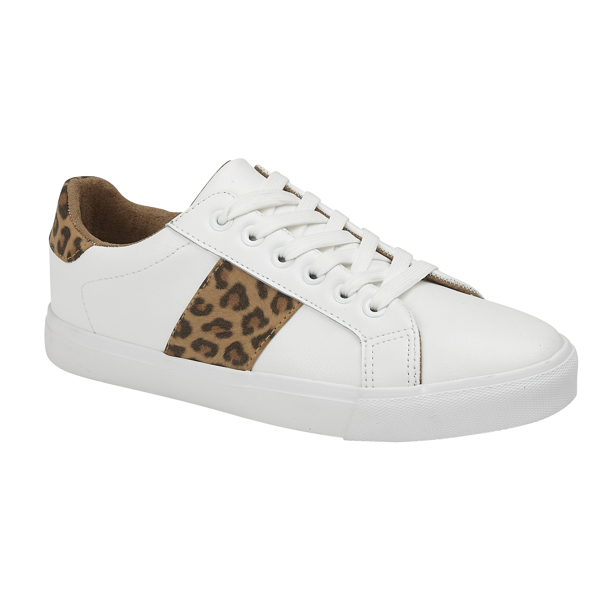 white leopard print trainers