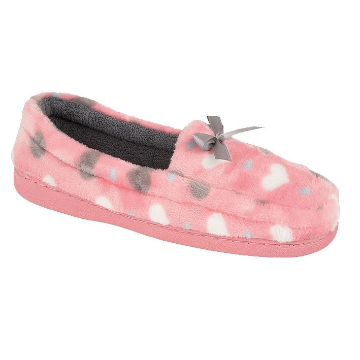 WOMENS JYOTI PINK POLKA DOT MOCCASIN SLIPPER WITH SOFT PADDED UPPER FREE P&P 