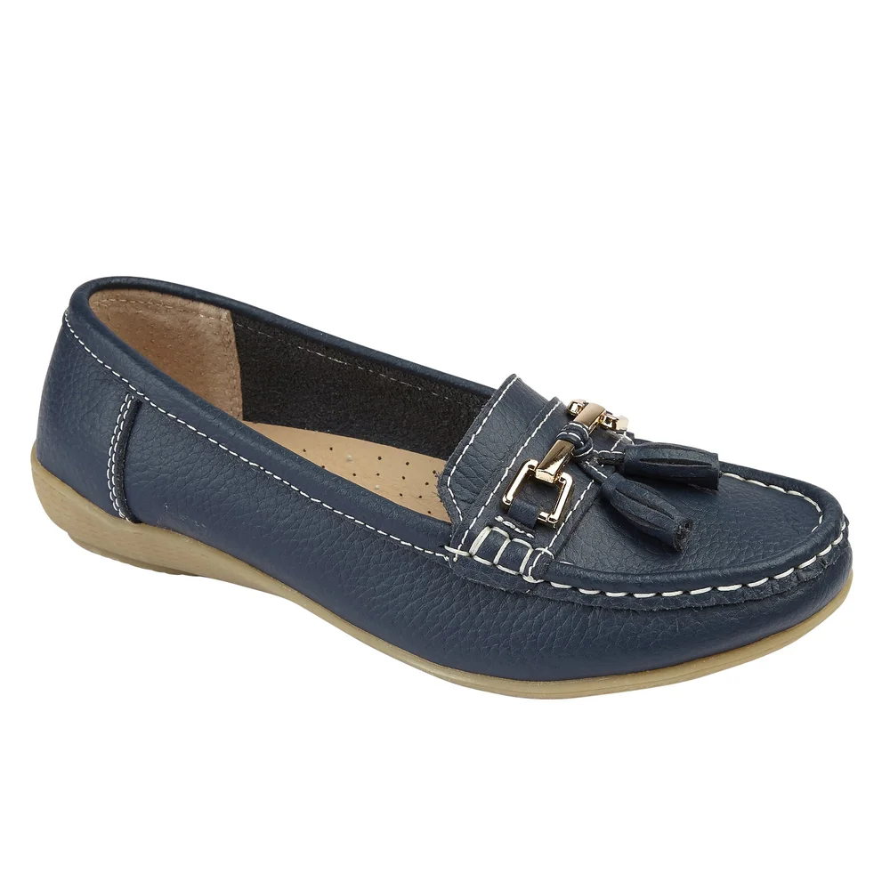 Nautical Jo And Joe Womens Loafers JO JOE Ladies Dark Blue Leather