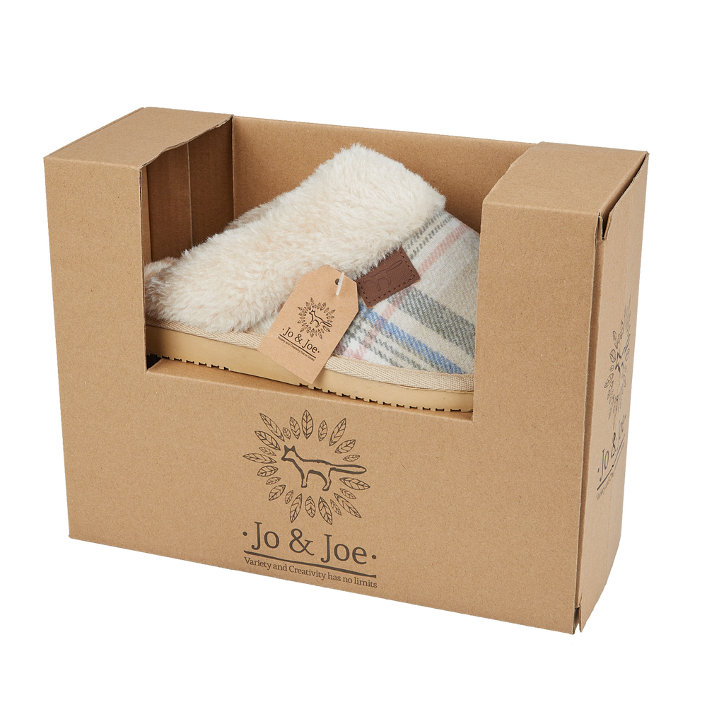 Shetland Oatmeal Tartan Mule Slippers