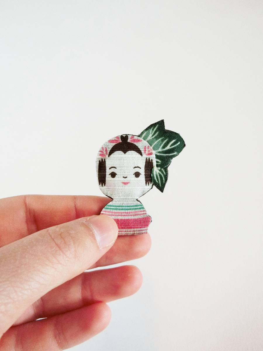 Naruko kokeshi doll brooch