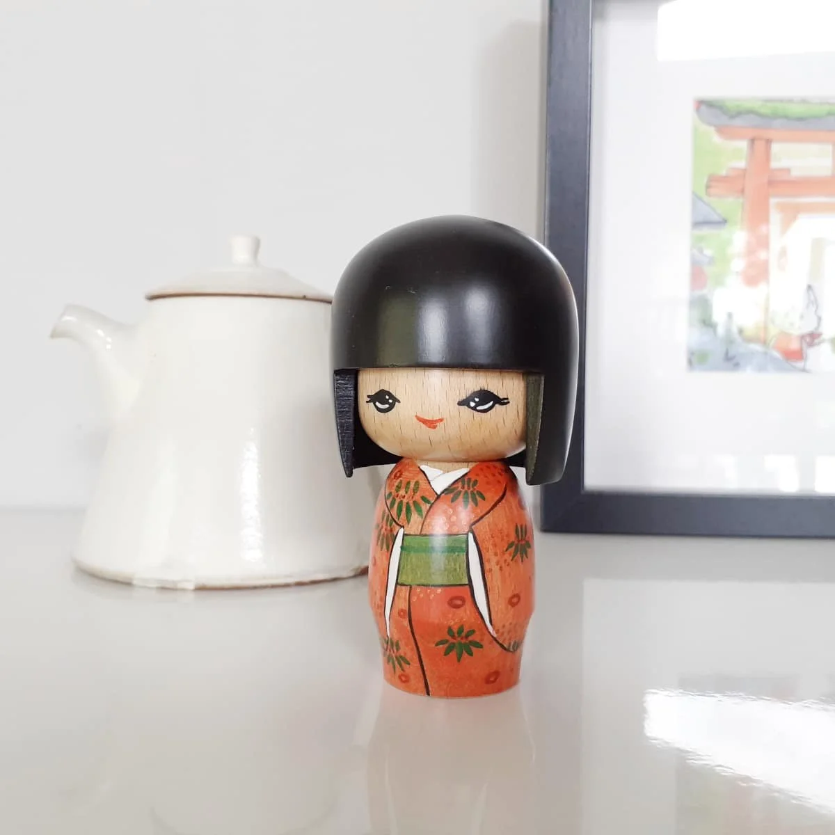 Collier Pendentif Poupée Kokeshi En Fimo - Multicolore - Neuf (sans Emballage)