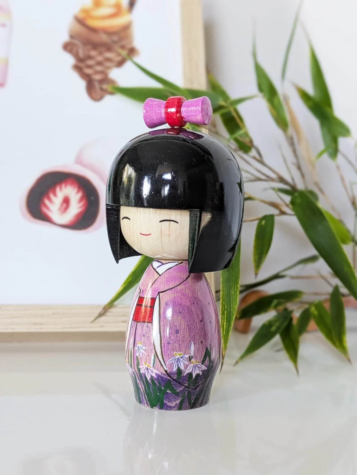 Poupée kokeshi "type Gunma" - fleurs