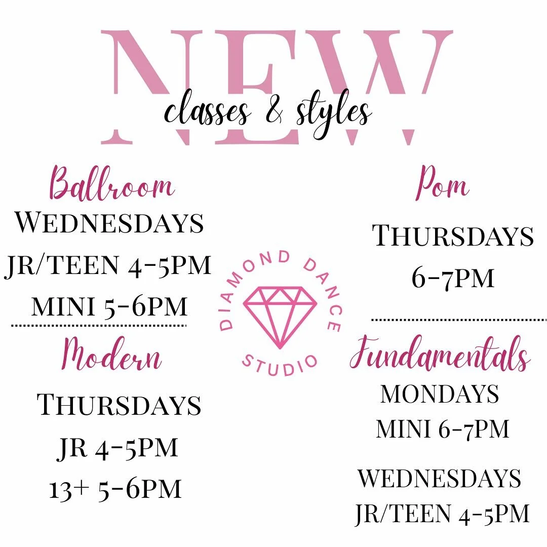 Check out some exciting new styles and classes we have for this season! 🙌 You can begin registering for these and others August 1st. Monday-Friday classes begin August 11th. Registrations for our Saturday classes are open now and begin this Saturday