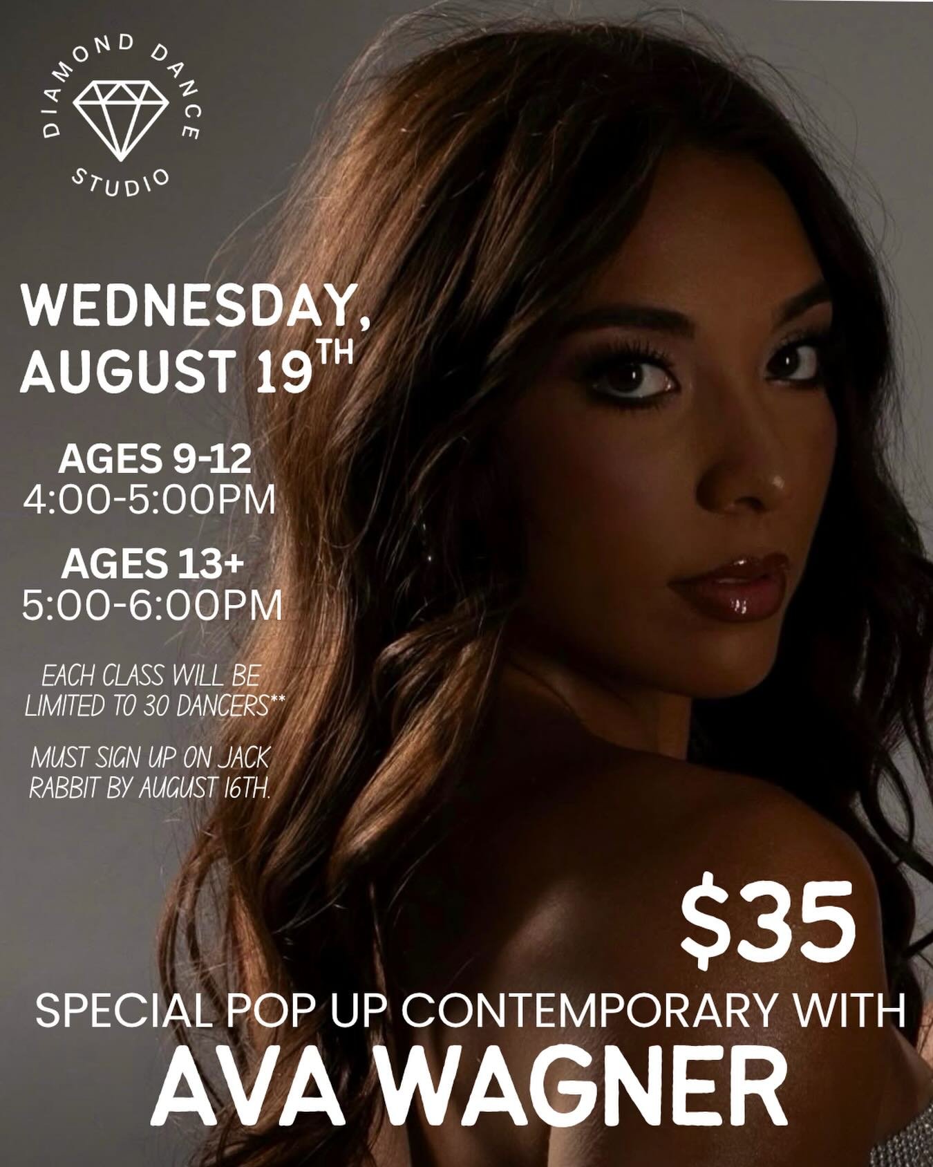 ✨ We are SO excited to welcome the incredible Ava Wagner to Diamond Dance Studio! ✨ @avawagner22 

Known and loved throughout the dance community, her classes are high-energy, motivating, and an experience you won&rsquo;t want to miss!

🗓 Wednesday,
