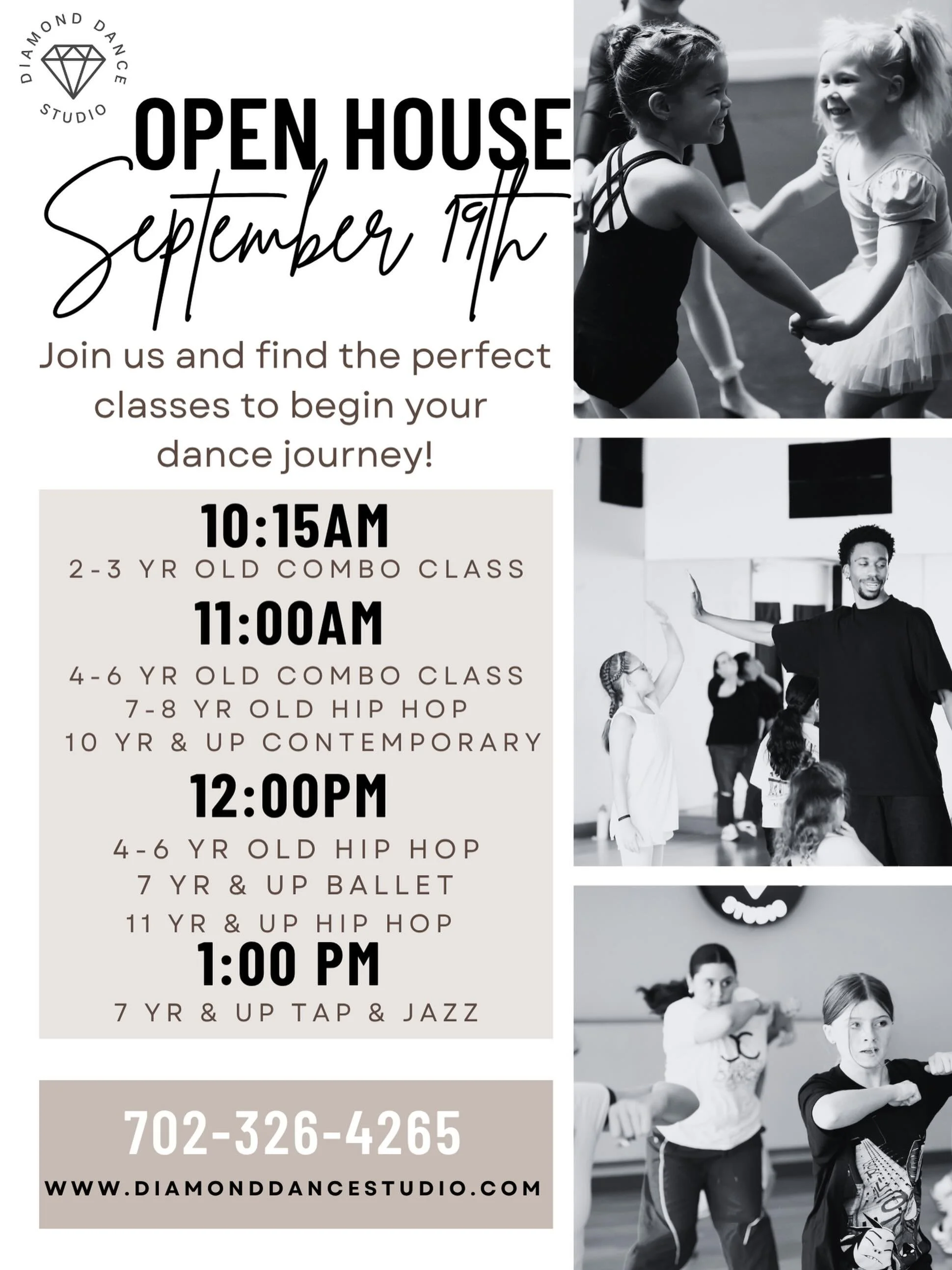 COME SPEND THE DAY WITH US! 💎✨

Join us for our Open House on September 19th and come see what Diamond Dance Studio is all about! Whether you&rsquo;re new to Diamond or already part of our dance family, we&rsquo;d love to have you stop by! 🤍

💃 TA