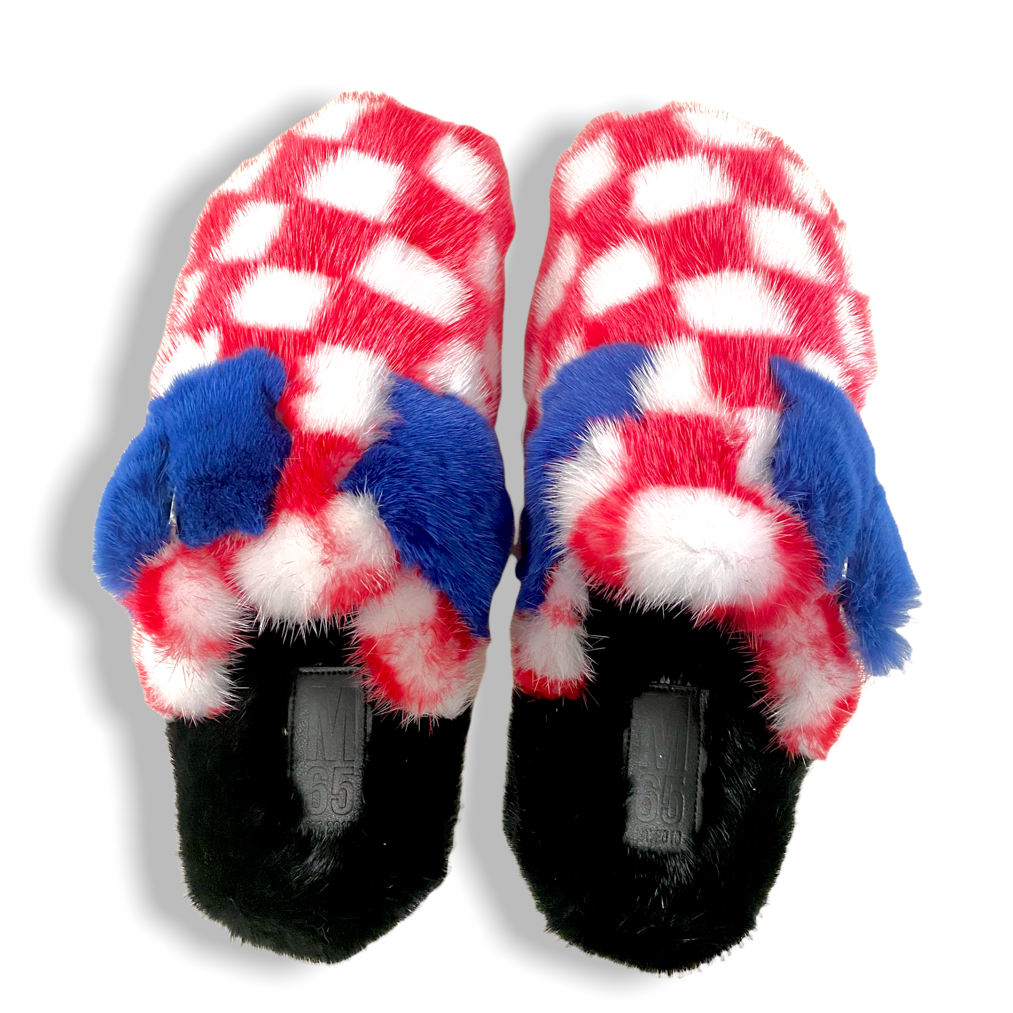 🧃RED + WHITE CHECKER MINK FUR MULES