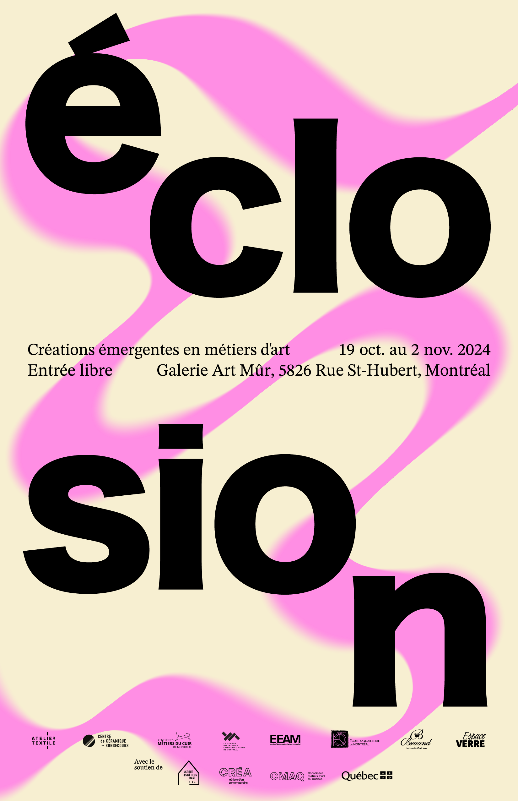       **ÉCLOSION
Exposition en métiers d’art contemporains
Montréal, le 7 octobre 2024 - ** 
 Cet automne, plongez dans l'univers fascinant de l'exposition ÉCLOSION, Créations émergentes en métiers d'art.
Présentée pour la première fois à la Galerie 