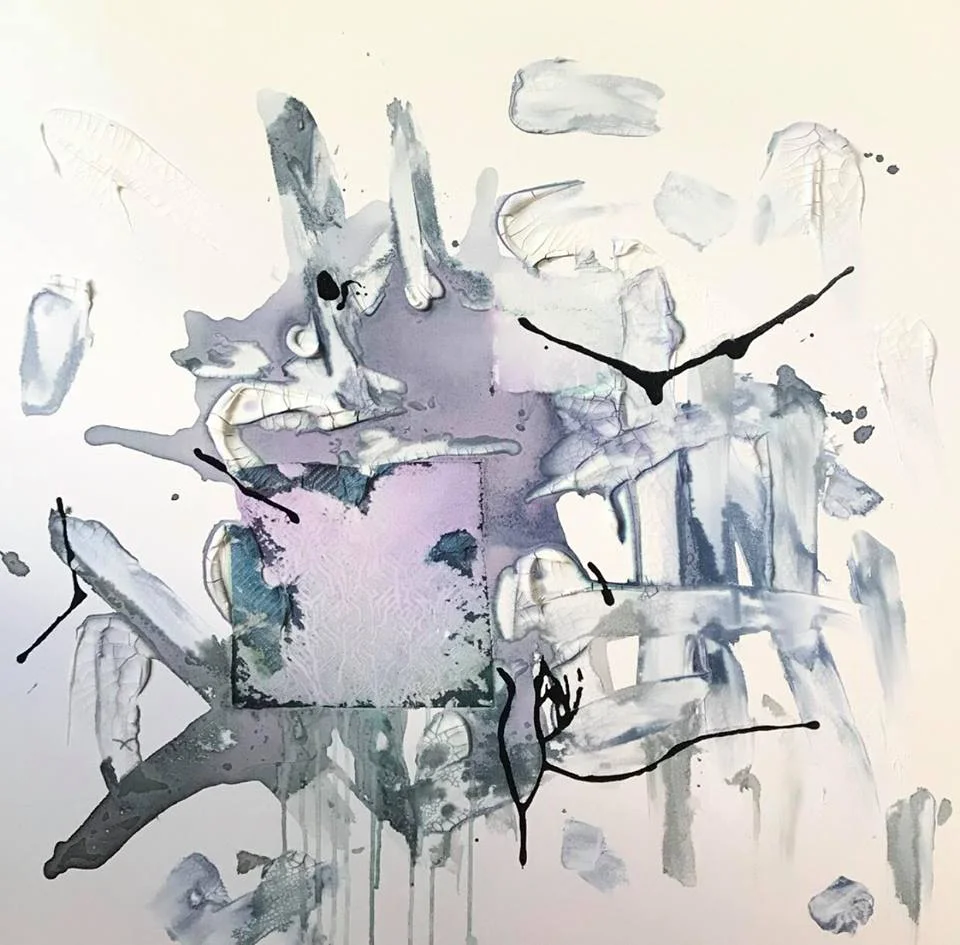 AGONY OF ECSTASY Materials: ink, watercolor, coffee, nail polish and acrylic medium 36 x 36 x 1.25 inches CONTRA GALLERY 2018
