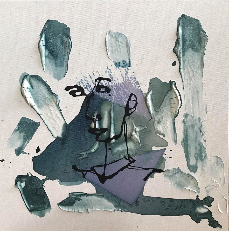 LEILA June 2018 20 x 20 inches Mixed Media on canvas; ink, watercolor, coffee and nail polish. SOLD CONTRA GALLERY 2018