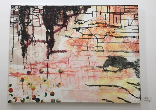 MASTERS OF WAR (SOLD) LOS ANGELES, CALIFORNIA Mixed Media on canvas; ink, string, watercolor, whiskey, acrylic medium. 36 X 48 Inches JUNE 2016 Pivot Gallery 2016 Contra Gallery 2018
